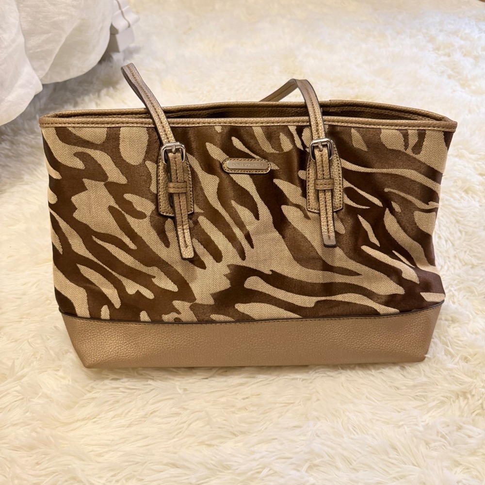Dana Buchman Metallic Gold Zebra Print Tote Bag Large Animal Print Shoulder Bag - Picture 4 of 8